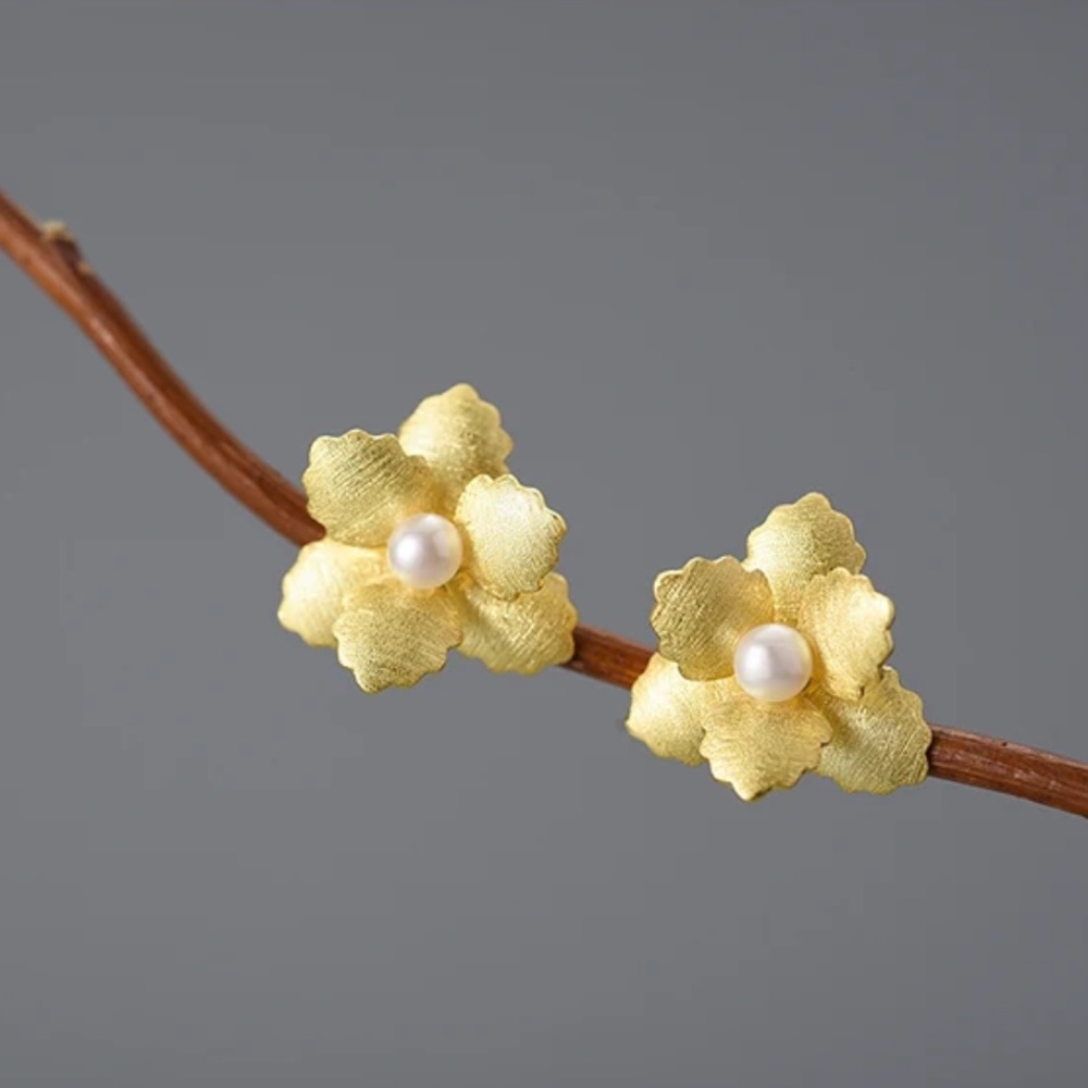 925 Silver Artisan Handmade The Zakaryah Flower & Natural Pearl Earrin… - Picture 4 of 9
